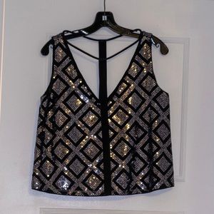 BCBGMaxAzria Black and Silver Sequin Tank Top